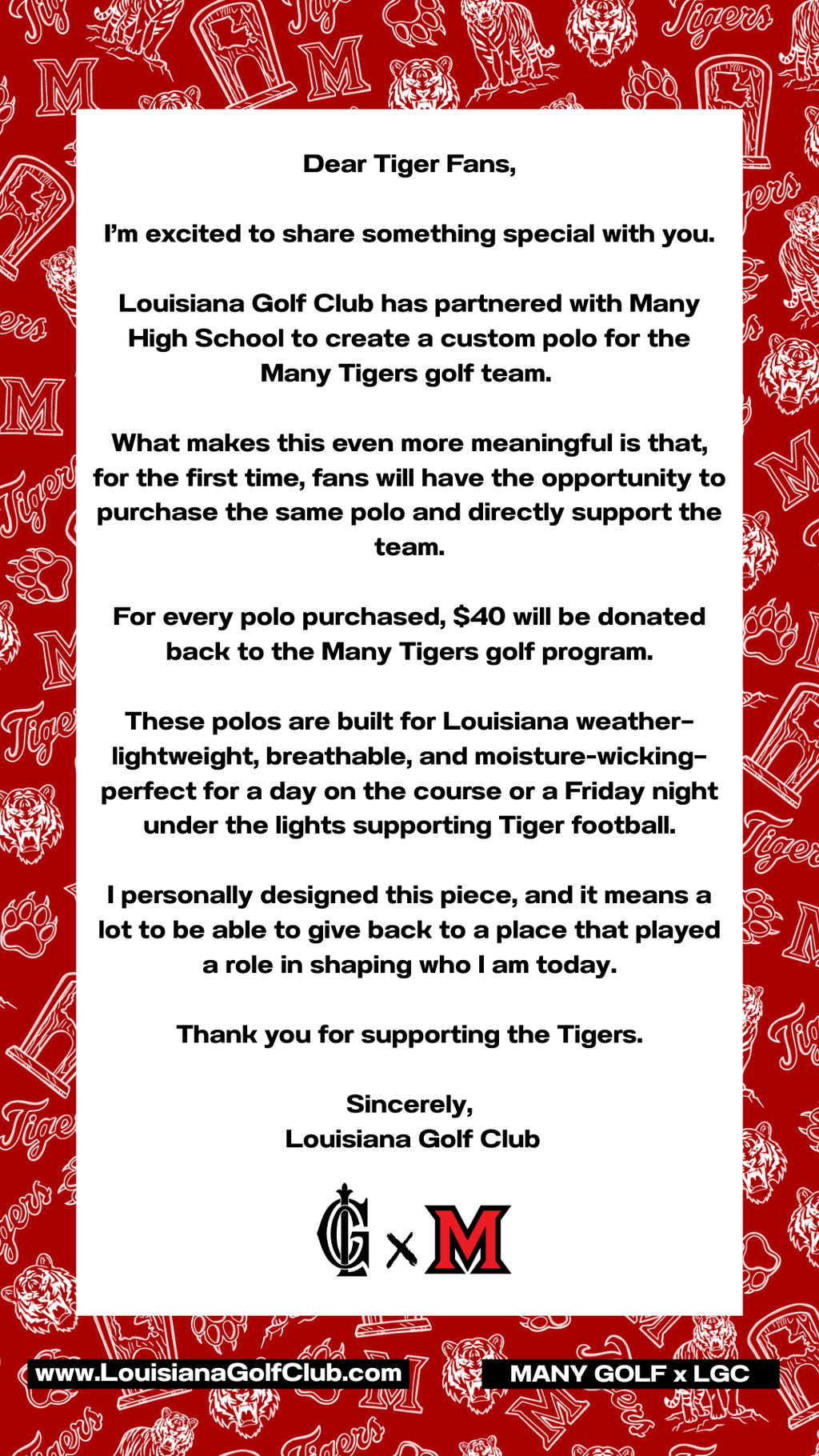 Many Tiger Golf Uniform Fundraiser (Pre-Order) Delivery after June 1st